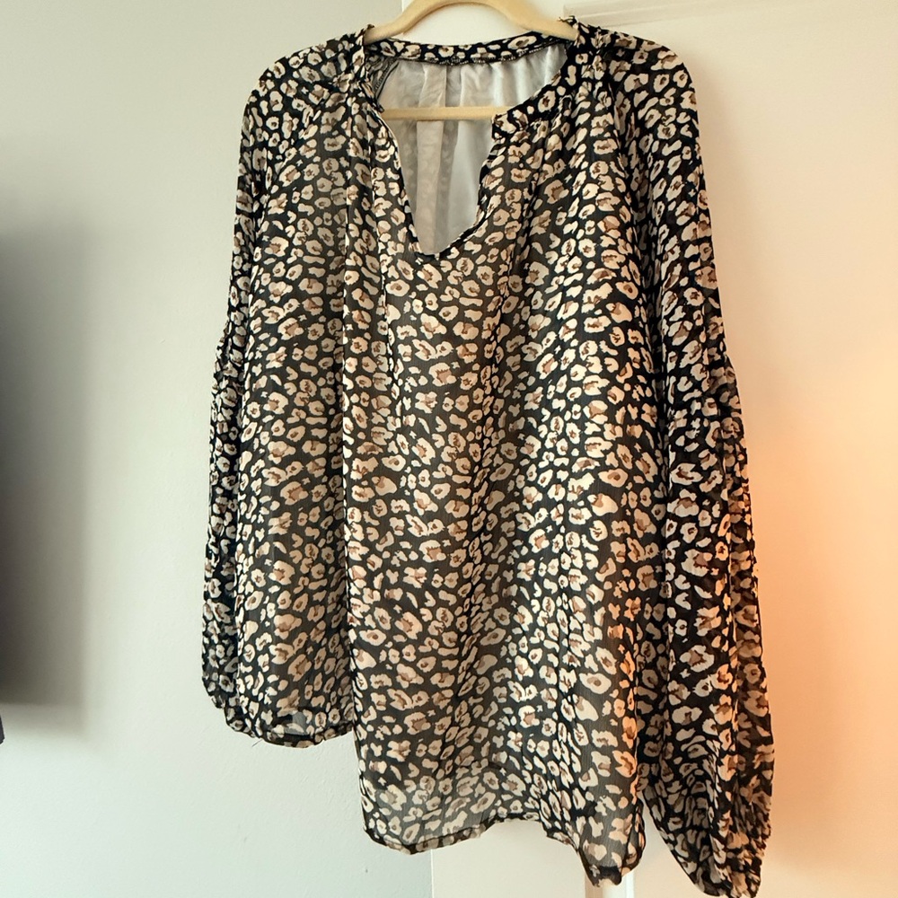 Women's Black and Cream Leopard Print Blouse - Picture 3 of 8